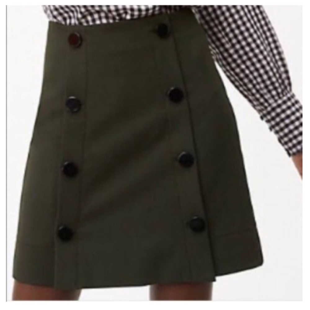 NWT: LOFT Button Front Skirt in Faux Olive Green Suede